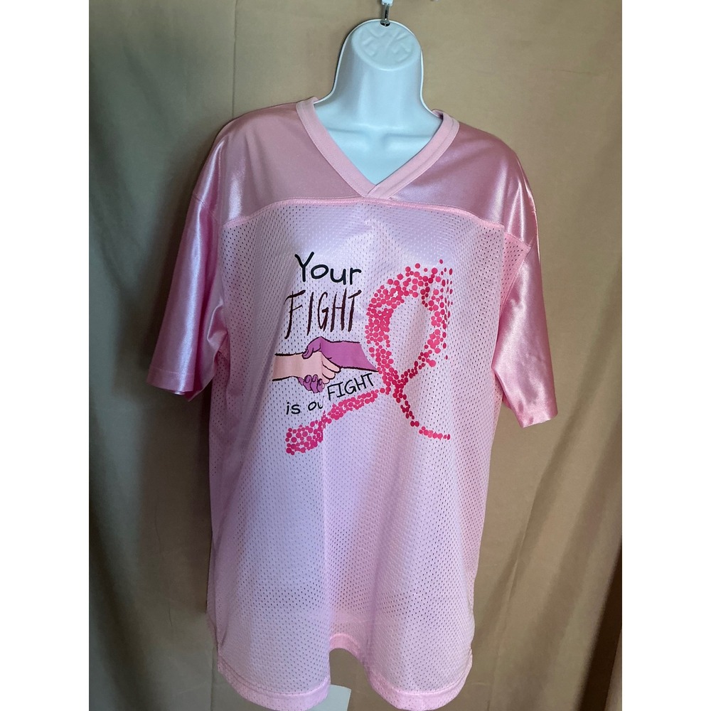 Unbranded Breast Cancer Awareness Jersey Women L Pink Excellent Mesh V-Neck